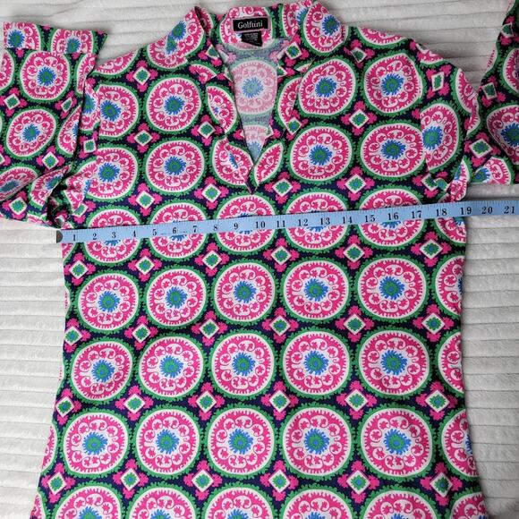Golftini Pink Green Blue Batik Geometric Tunic Top M 3/4 Sleeve Golf Preppy - Picture 5 of 9